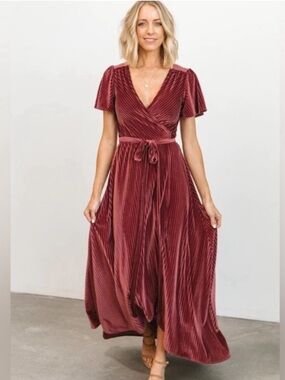 NWOT Andi Ribbed Velvet Wrap Dress | Dark Rose - XS